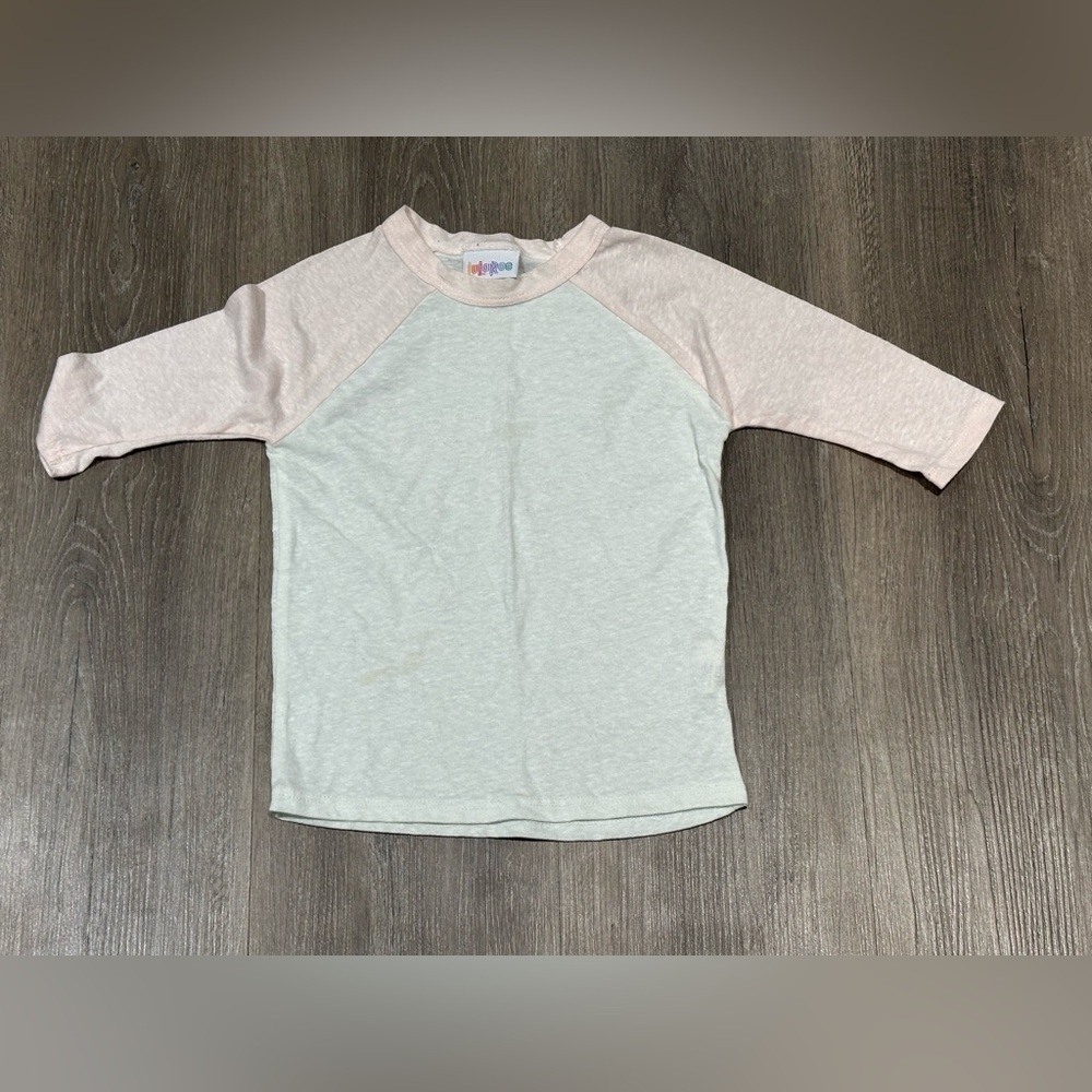 LuLaRoe Kids Raglan Sleeve Shirt - Light Gray and Pink